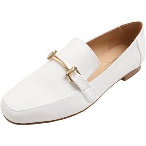 Feversole Women's Bar Trim White Plain Pu Round Toe Synthetic Crochet Flats